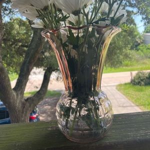 Anchor Hocking Pink Pineapple Depression glass vase vintage pink